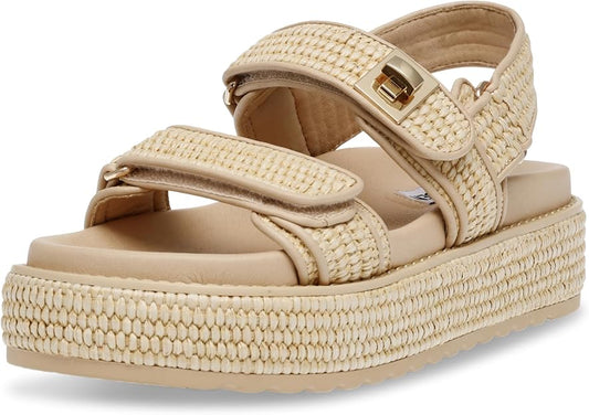 Steve Madden Bigmona Sandal for Women's, Rubber Sole - Natural Raffia, Size 8.5 (Like New)