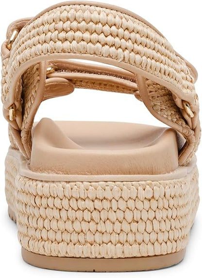 Steve Madden Bigmona Sandal for Women's, Rubber Sole - Natural Raffia, Size 8.5 (Like New)