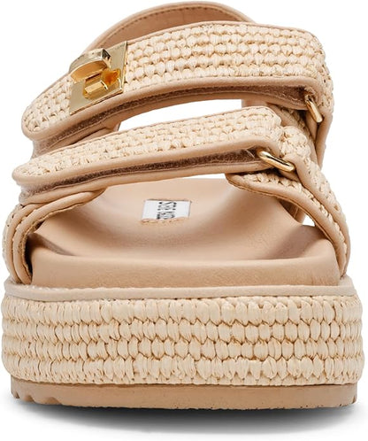 Steve Madden Womens BIGMONA Flatform & Comfort Sandal, Natural Raffia - Size 9.5 (Like New, Damaged Retail Box)