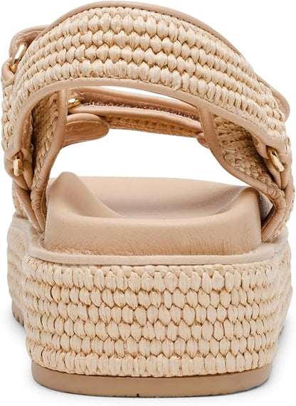 Steve Madden Womens BIGMONA Flatform & Comfort Sandal, Natural Raffia - Size 9.5 (Like New, Damaged Retail Box)