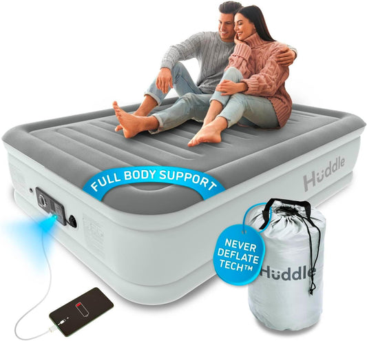 Huddle Inflatable Air Bed with Dual Pump SlumberGuard Technology, Full - Grey (Used)