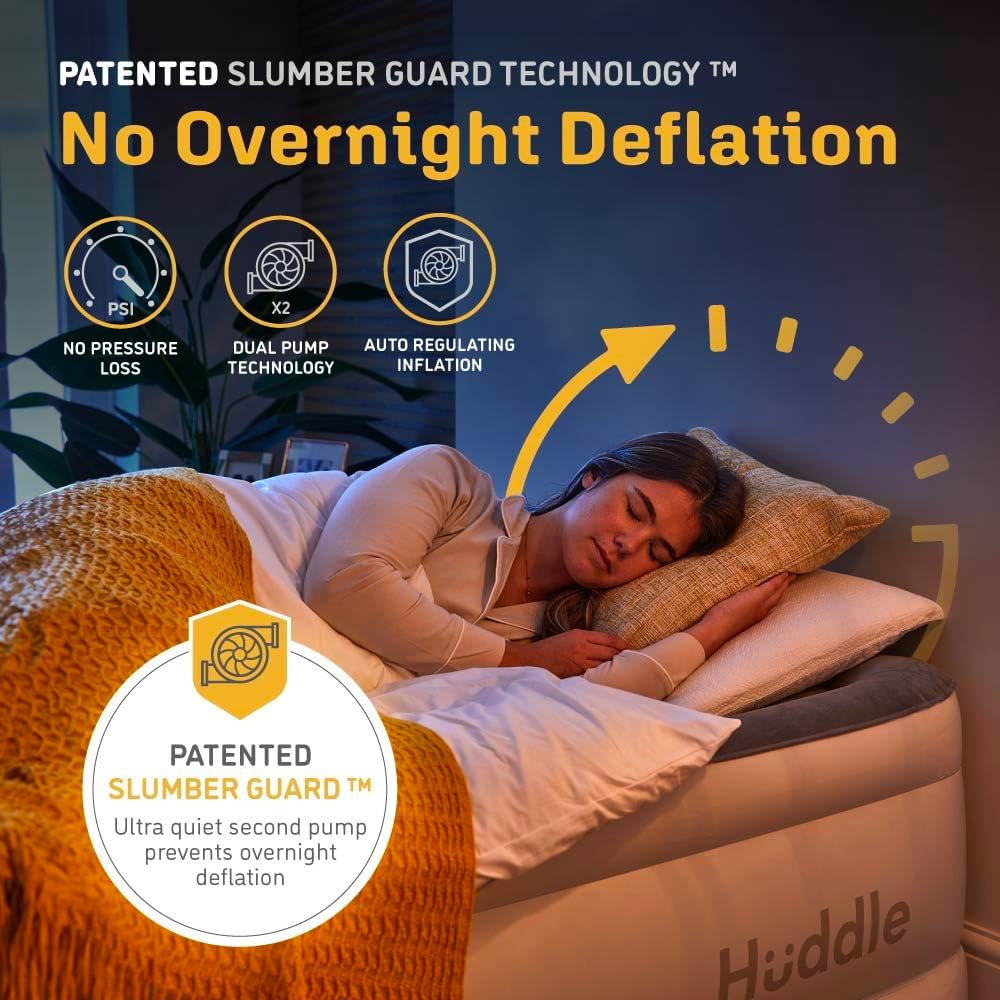 Huddle Inflatable Air Bed with Dual Pump SlumberGuard Technology, Full - Grey (Used)