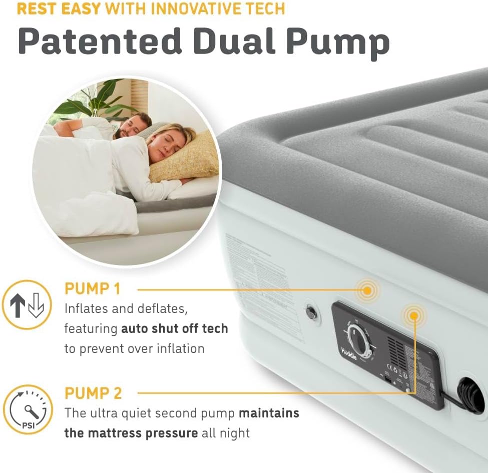 Huddle Inflatable Air Bed with Dual Pump SlumberGuard Technology, Full - Grey (Used)