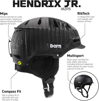BERN Hendrix FIS Ski and Snowboard Helmet - Youth Medium/Large, Jr. Matte Black (New, Damaged Retail Box)
