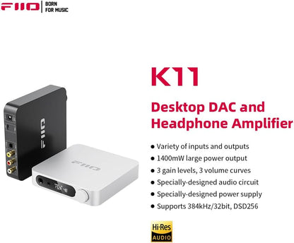 FiiO K11 Wired DAC and Headphone Amplifier for Home Audio or PC - Silver (Like New)