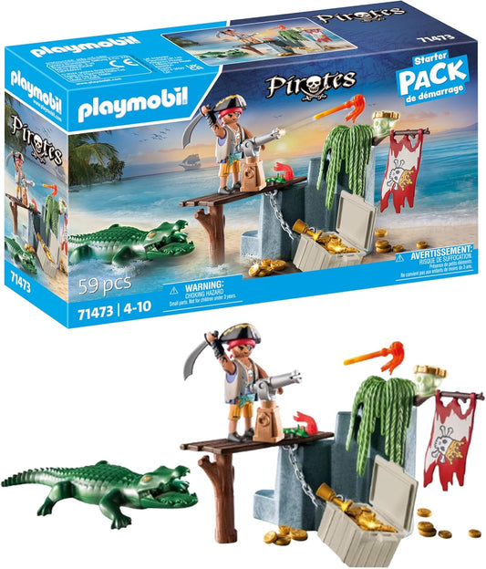 PLAYMOBIL Starter Pirate Toys Plastic Playsets w/ Alligator FOR Kid - 58 Pieces (Like New)
