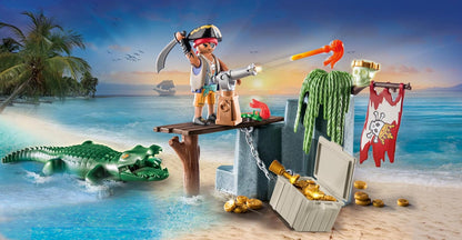 PLAYMOBIL Starter Pirate Toys Plastic Playsets w/ Alligator FOR Kid - 58 Pieces (Like New)