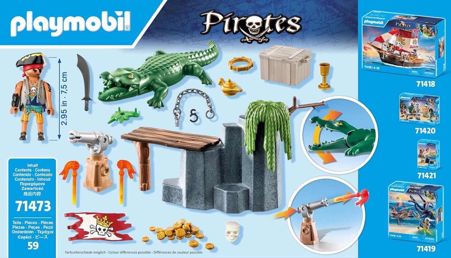 PLAYMOBIL Starter Pirate Toys Plastic Playsets w/ Alligator FOR Kid - 58 Pieces (Like New)