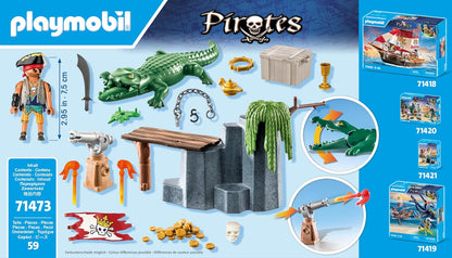 PLAYMOBIL Starter Pirate Toys Plastic Playsets w/ Alligator FOR Kid - 58 Pieces (Like New)