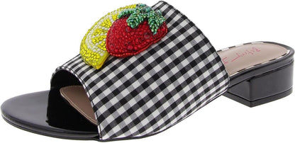 Betsey Johnson LIND02S5 Lindyy Woven Embellished Slide Slip-On Sandals for Women (Like New)