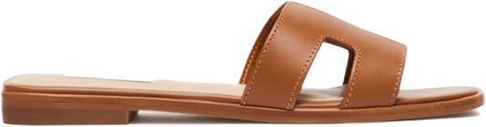 Steve Madden Hadyn Cognac Leather Slide Sandals for Women, Synthetic Rubber Sole (Like New)