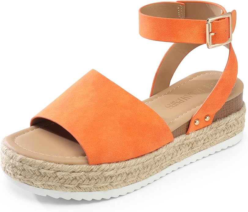 DREAM PAIRS Womens Casual Platform Ankle Strap Wedge Sandals, Polyvinyl Chloride (Used)