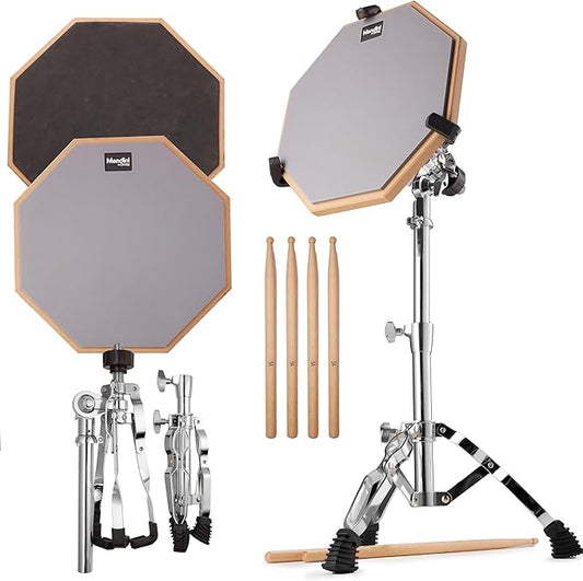 Mendini by Cecilio 12" Double-Sided Drum Practice Pad w/ Stand & Sticks - Grey (Like New)