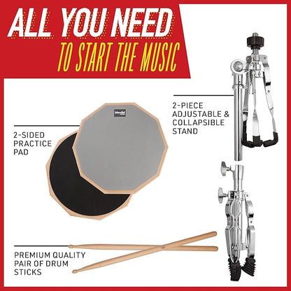 Mendini by Cecilio 12" Double-Sided Drum Practice Pad w/ Stand & Sticks - Grey (Like New)