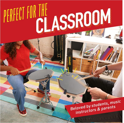 Mendini by Cecilio 12" Double-Sided Drum Practice Pad w/ Stand & Sticks - Grey (Like New)