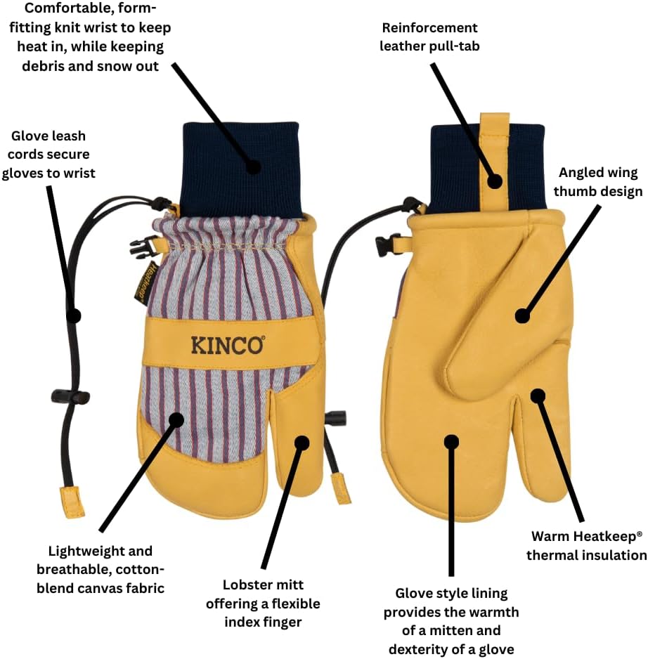 Kinco 1927KWLT Comfortable Heatkeep Insulated Pull-On Ski Work Gloves for Adult (Like New)