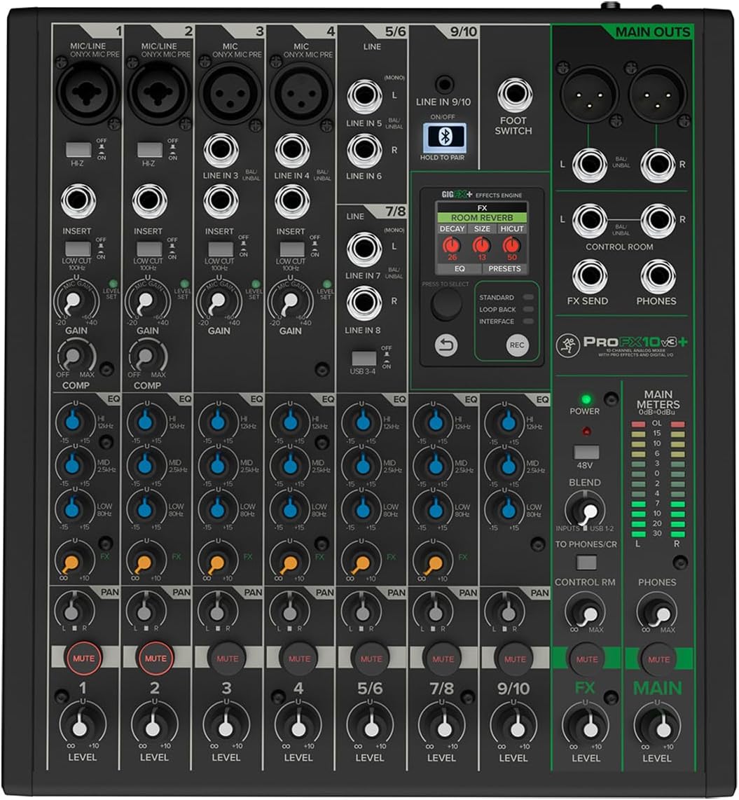 Mackie ProFX10v3+ 10-Channel Professional Analog Audio Mixer with USB, 10 Volts (Used)