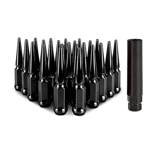 Mishimoto Spiked Lug Nuts M14x1.5 24PC Set, 4" Steel Tapered Acorn Seat - Black (Like New)