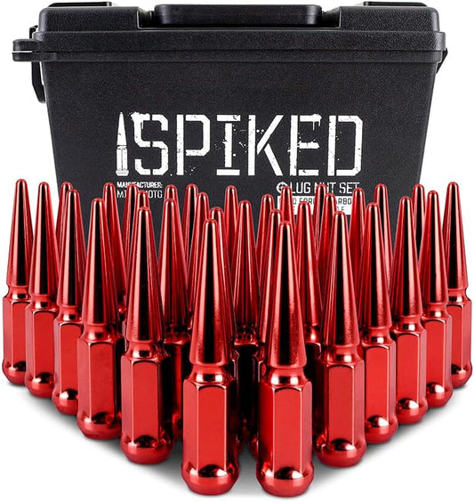Mishimoto MMLG-SP1415-32RD Steel Spiked Lug Nuts for Vehicles, 32-PC Set, Red (Like New)