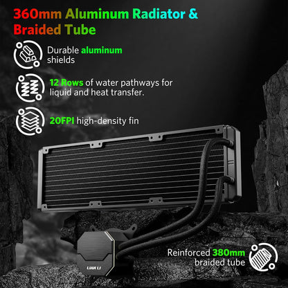 LIAN LI ALC360 AIO Water Cooling System for Desktop w/ 3x120mm PWM Fans, Black- (Used)