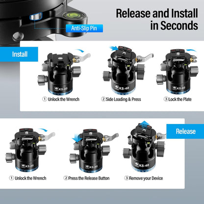 Sirui KS-40 Aluminium Alloy Low Profile Tripod Ball Head, 360° Double Panoramic (Like New)