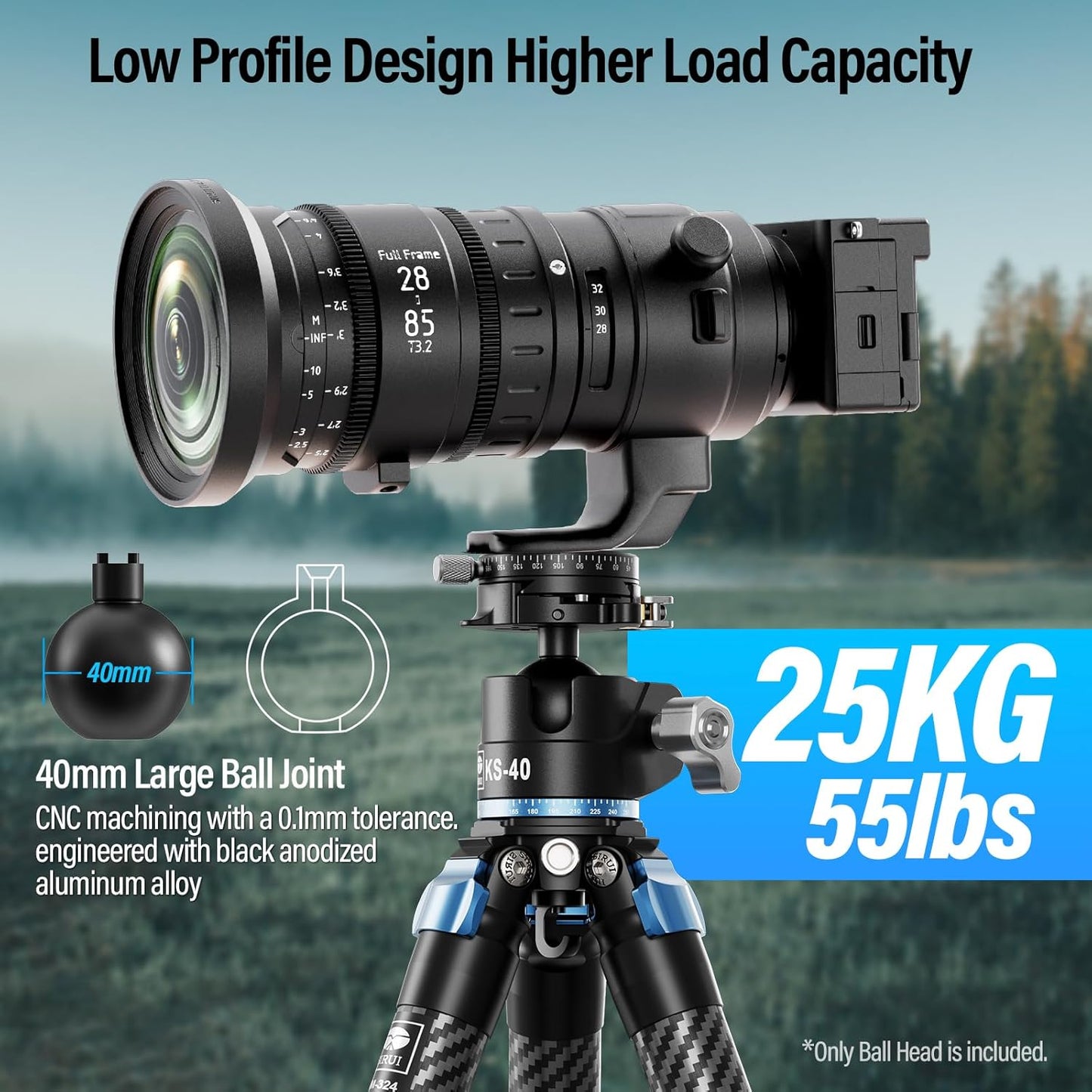 Sirui KS-40 Aluminium Alloy Low Profile Tripod Ball Head, 360° Double Panoramic (Like New)