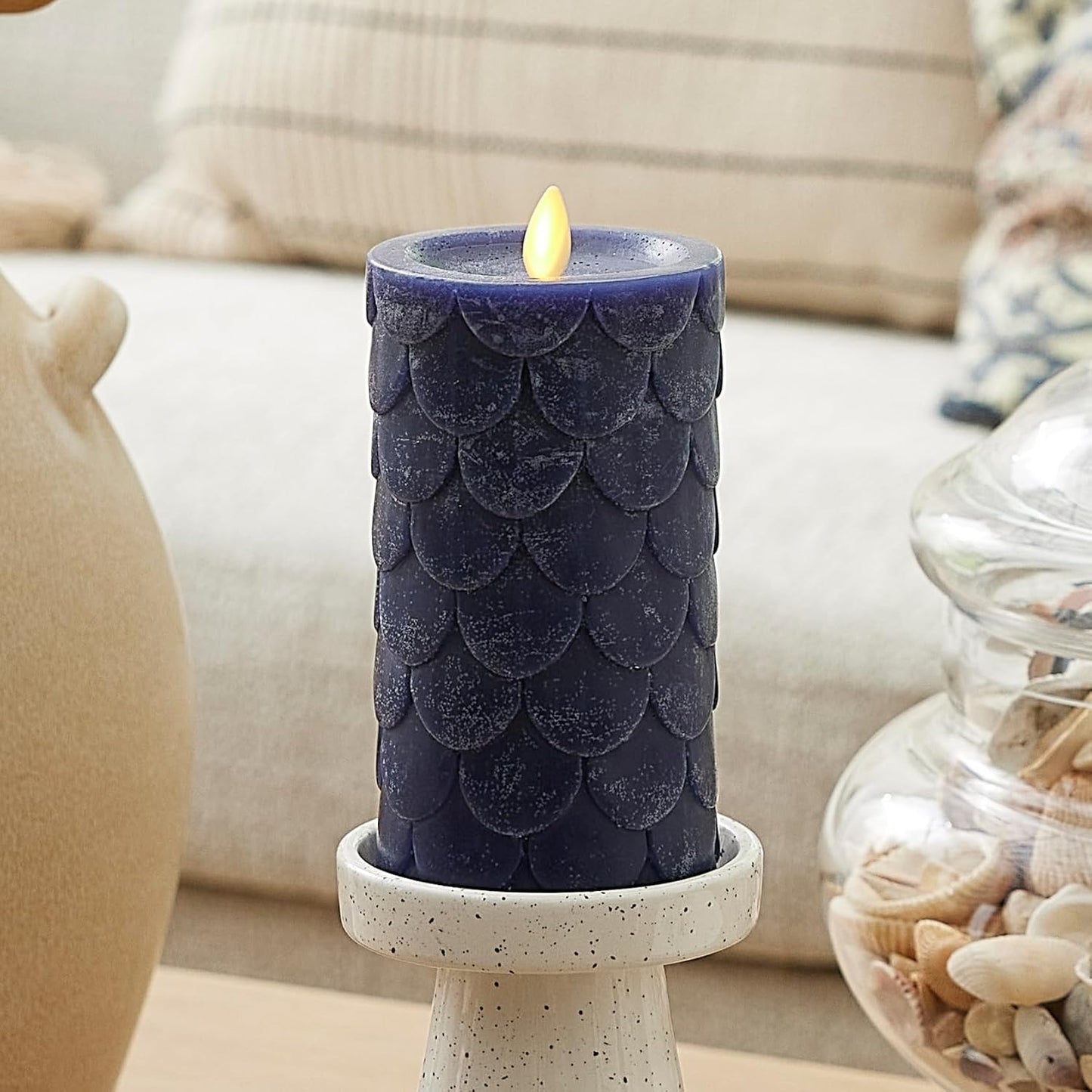 Luminara Embossed Fish Scale Flameless LED Candle, Battery Operated with Timer (Like New)