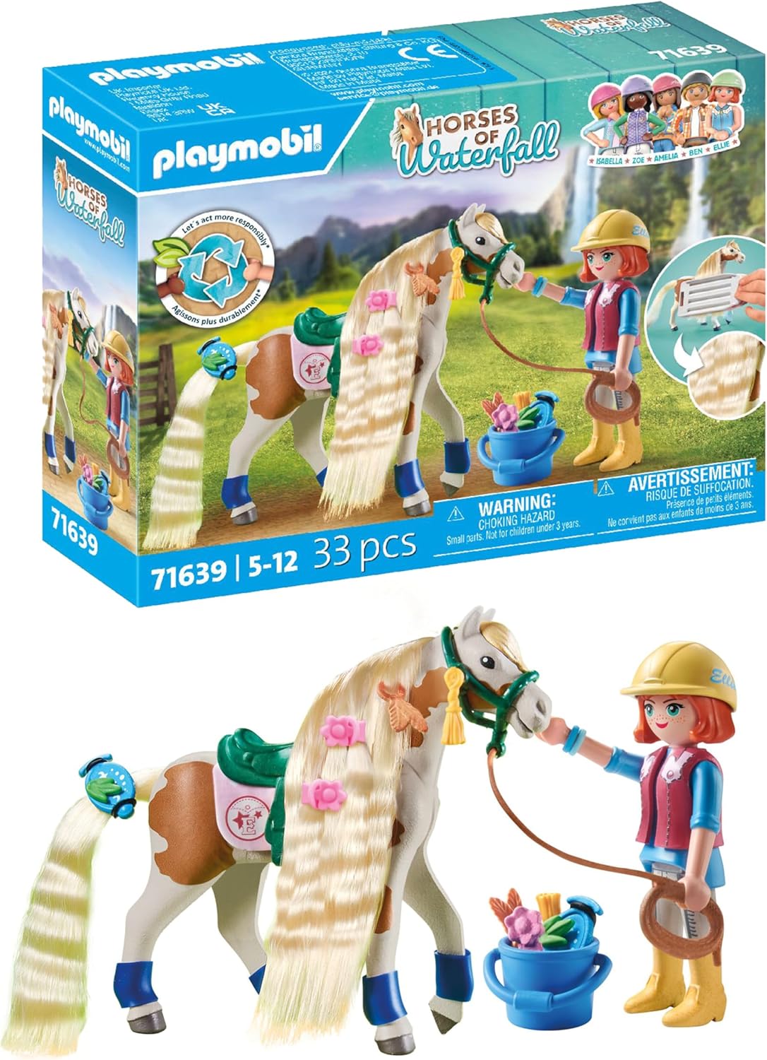 Playmobil Horses Waterfall Ellie & Pinto Animal Toy Playset for Toddler - 33 pcs (Like New)