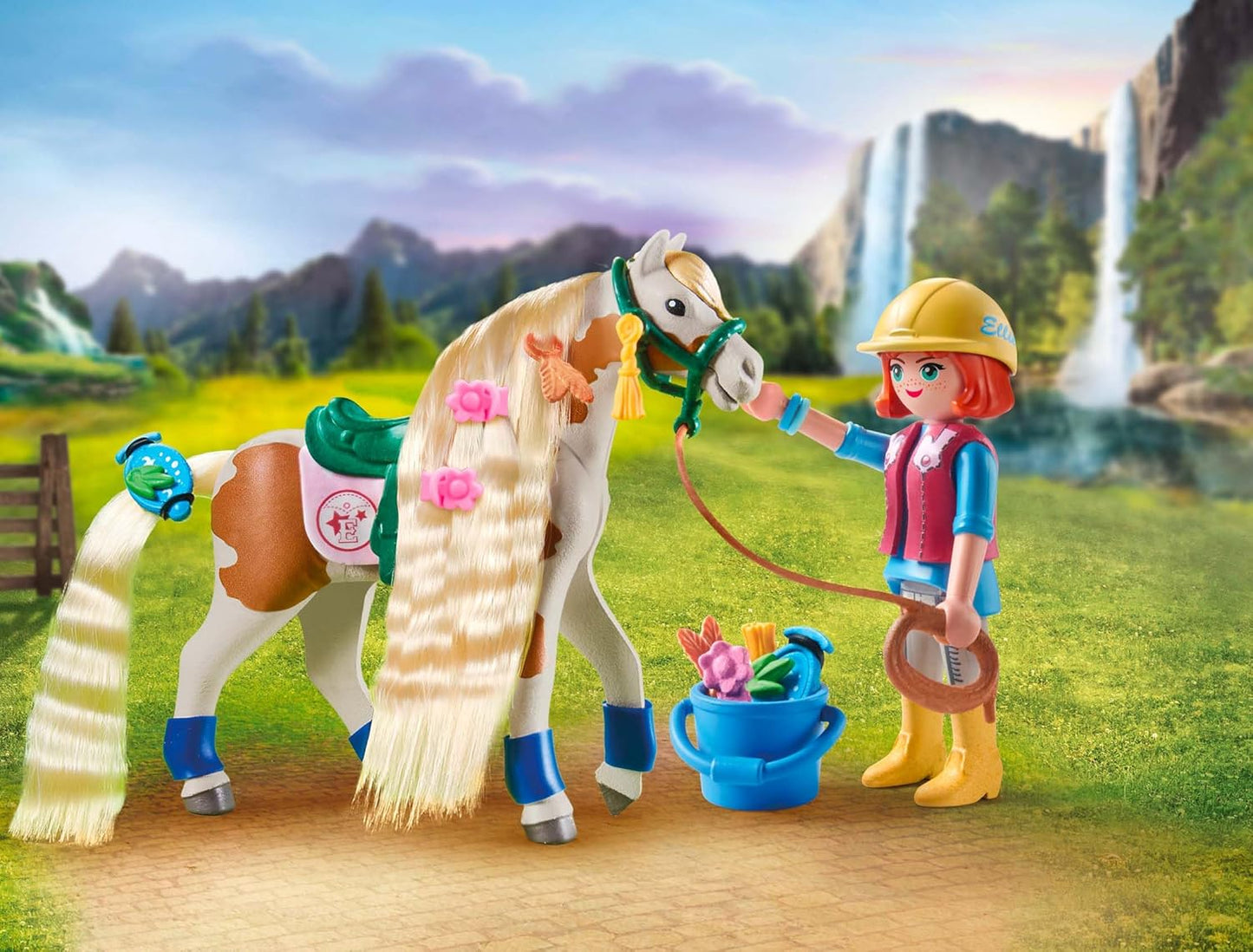 Playmobil Horses Waterfall Ellie & Pinto Animal Toy Playset for Toddler - 33 pcs (Like New)