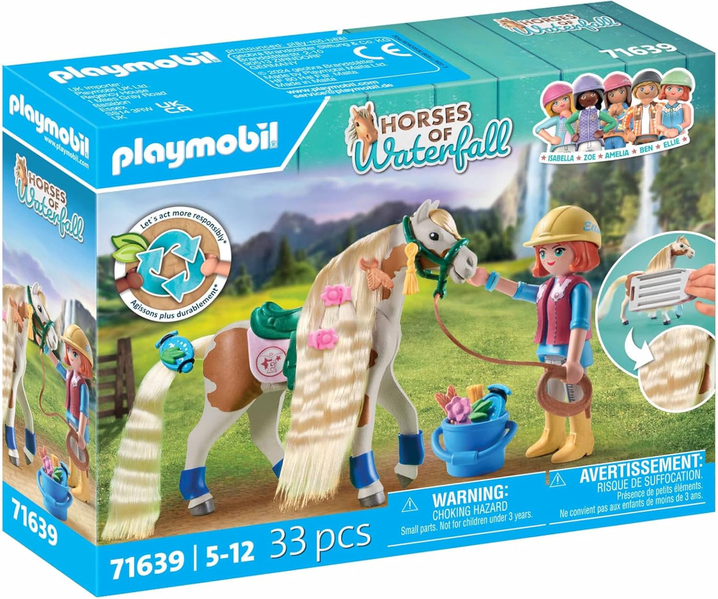 Playmobil Horses Waterfall Ellie & Pinto Animal Toy Playset for Toddler - 33 pcs (Like New)
