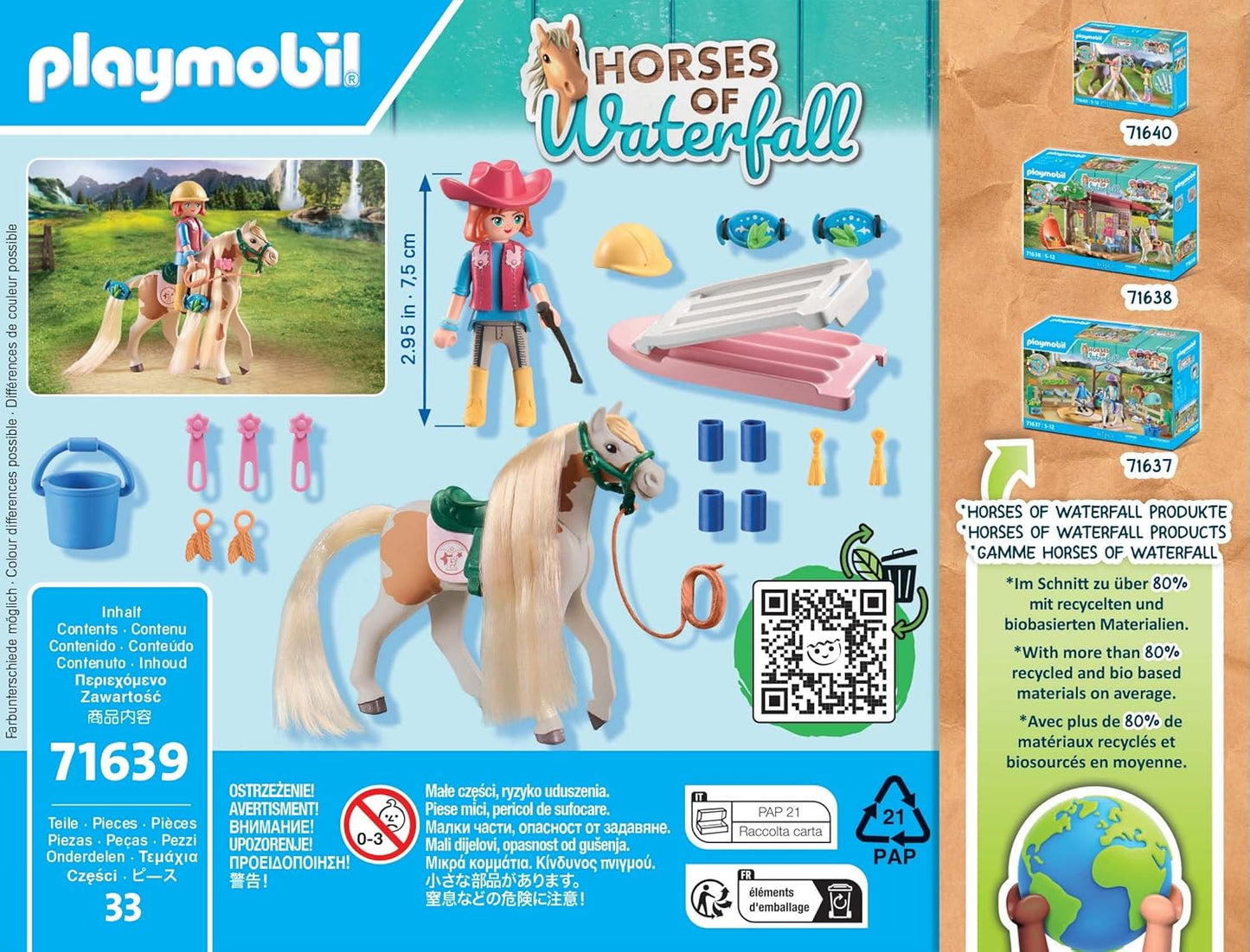 Playmobil Horses Waterfall Ellie & Pinto Animal Toy Playset for Toddler - 33 pcs (Like New)