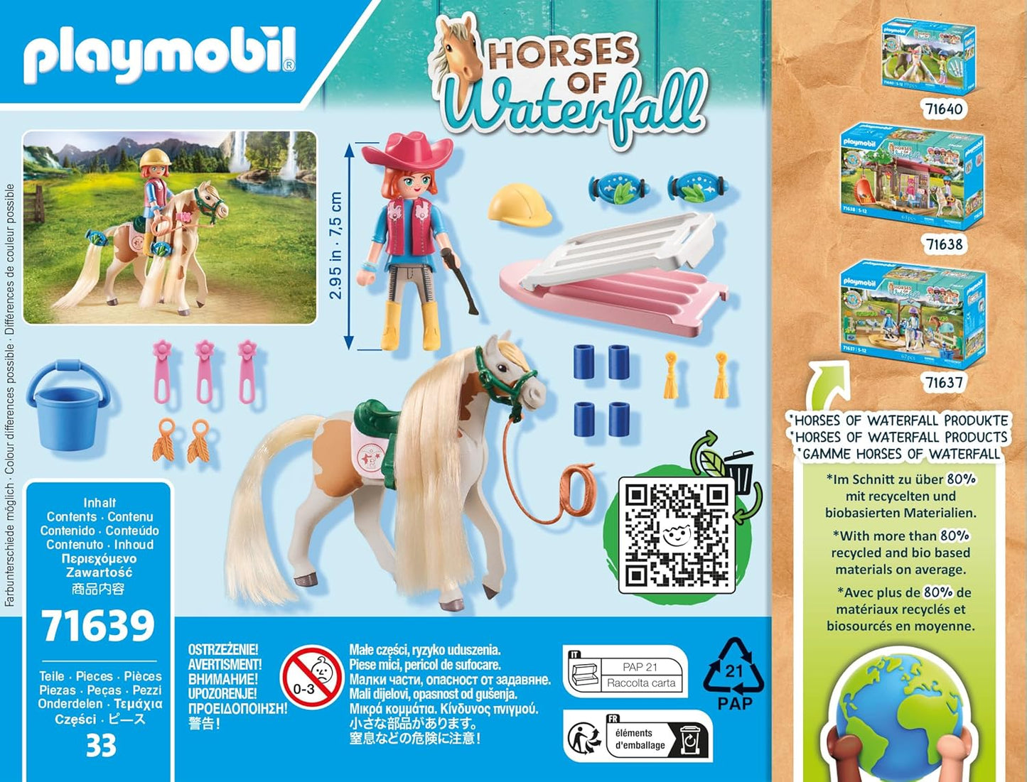 Playmobil Horses Waterfall Ellie & Pinto Animal Toy Playset for Toddler - 33 pcs (Like New)