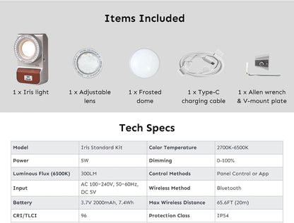 HOBOLITE Iris LED Photography Light Standard Kit with LCD Display - App Control (Like New)