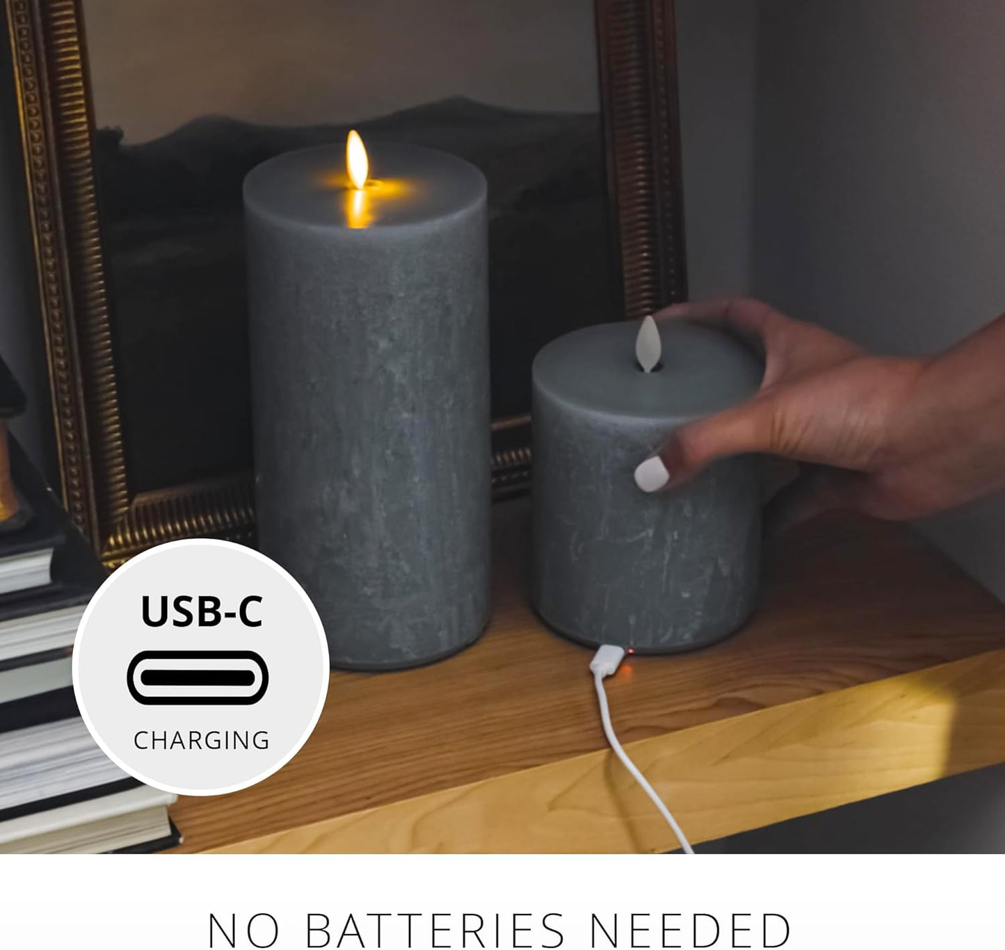 Luminara Seaglass Moving Flame Rechargeable Flameless Indoor LED Candle, Type-C (Like New)