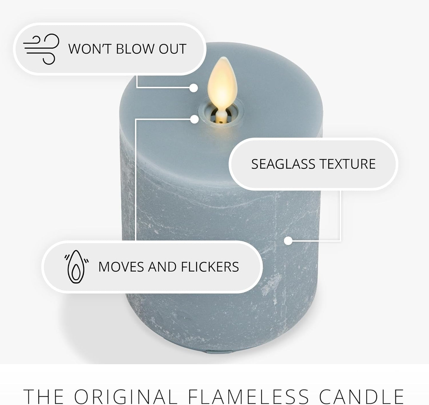 Luminara Seaglass Moving Flame Rechargeable Flameless Indoor LED Candle, Type-C (Like New)