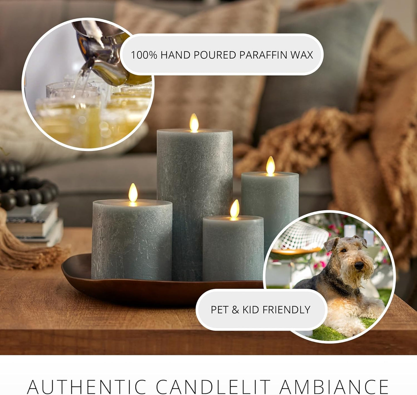 Luminara Seaglass Moving Flame Rechargeable Flameless Indoor LED Candle, Type-C (Like New)