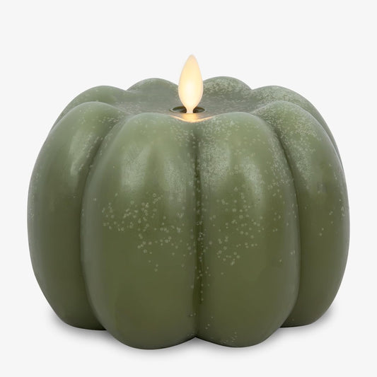Luminara Pumpkin Figural Flameless Flickering Candle , 5.5" x 4.25", Loden Green (Like New)