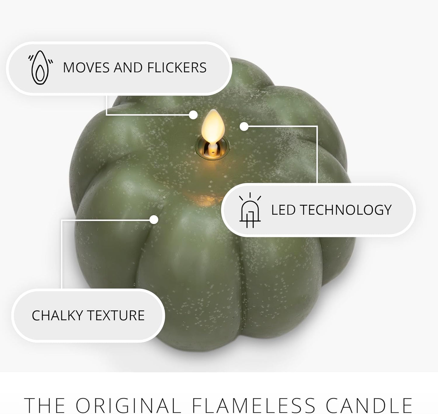 Luminara Pumpkin Figural Flameless Flickering Candle , 5.5" x 4.25", Loden Green (Like New)