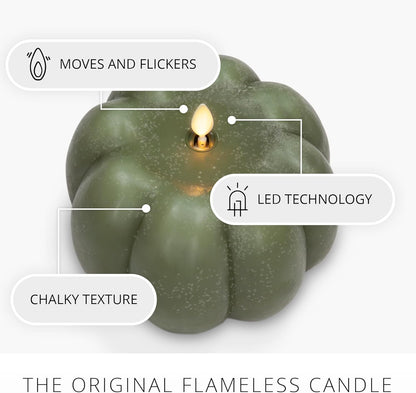 Luminara Pumpkin Figural Flameless Flickering Candle , 5.5" x 4.25", Loden Green (Like New)