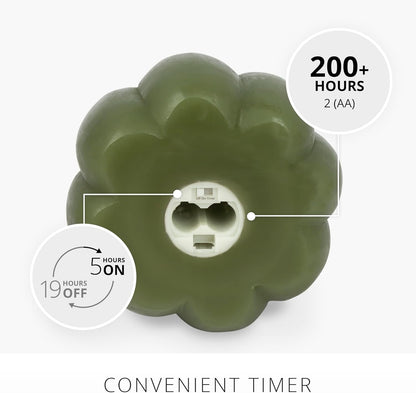 Luminara Pumpkin Figural Flameless Flickering Candle , 5.5" x 4.25", Loden Green (Like New)