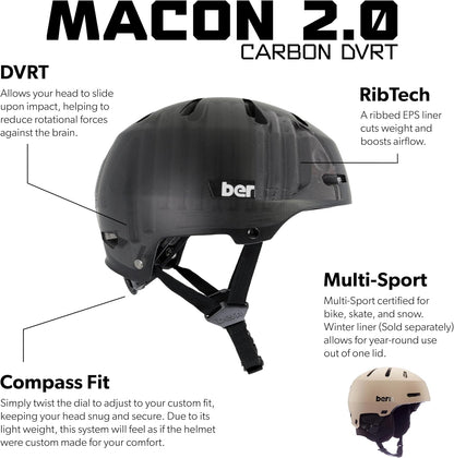 BERN Macon 2.0 Adult Multisport Helmet for Bike, Carbon Semi-Gloss Black, Medium (Like New)