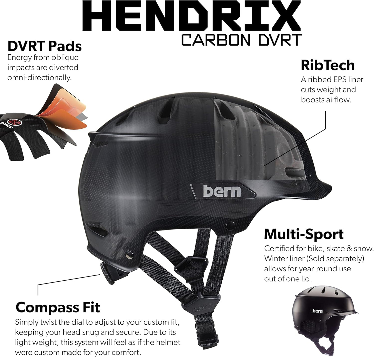 Bern Hendrix Adult Bicycle Helmet for Men/Women, Carbon Semi-Gloss Black - Large (Like New)