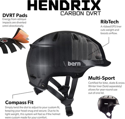 Bern Hendrix Adult Bicycle Helmet for Men/Women, Carbon Semi-Gloss Black - Large (Like New)