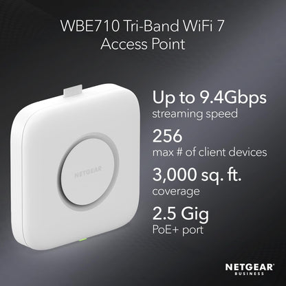NETGEAR Tri-Band PoE+ Ethernet Wireless Multi-Gig Access Point, 1 Port - White (Like New)