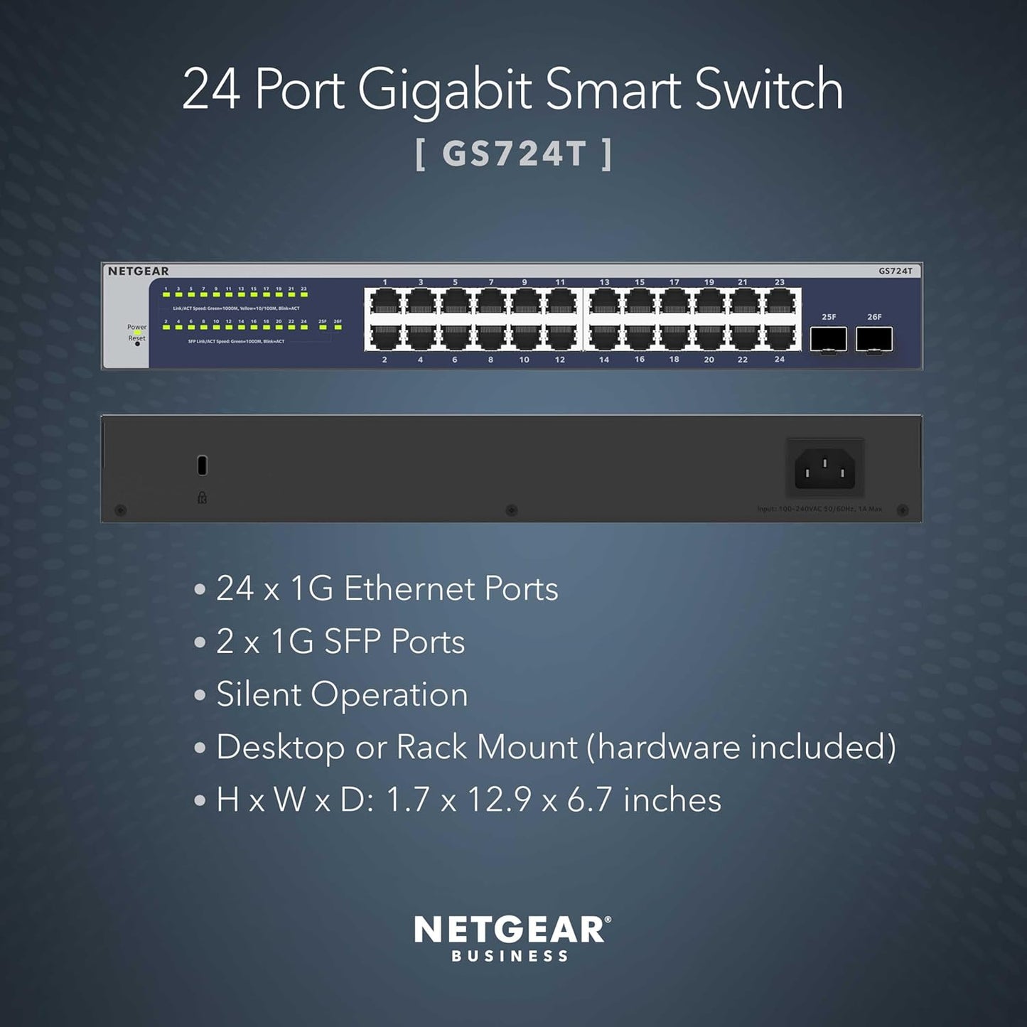 NETGEAR 24-Port Gigabit Ethernet Smart Switch for Desktop/Rackmount, 240-V, Gray (Like New)