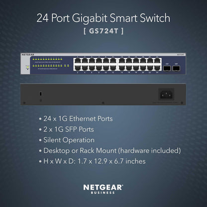NETGEAR 24-Port Gigabit Ethernet Smart Switch for Desktop/Rackmount, 240-V, Gray (Like New)