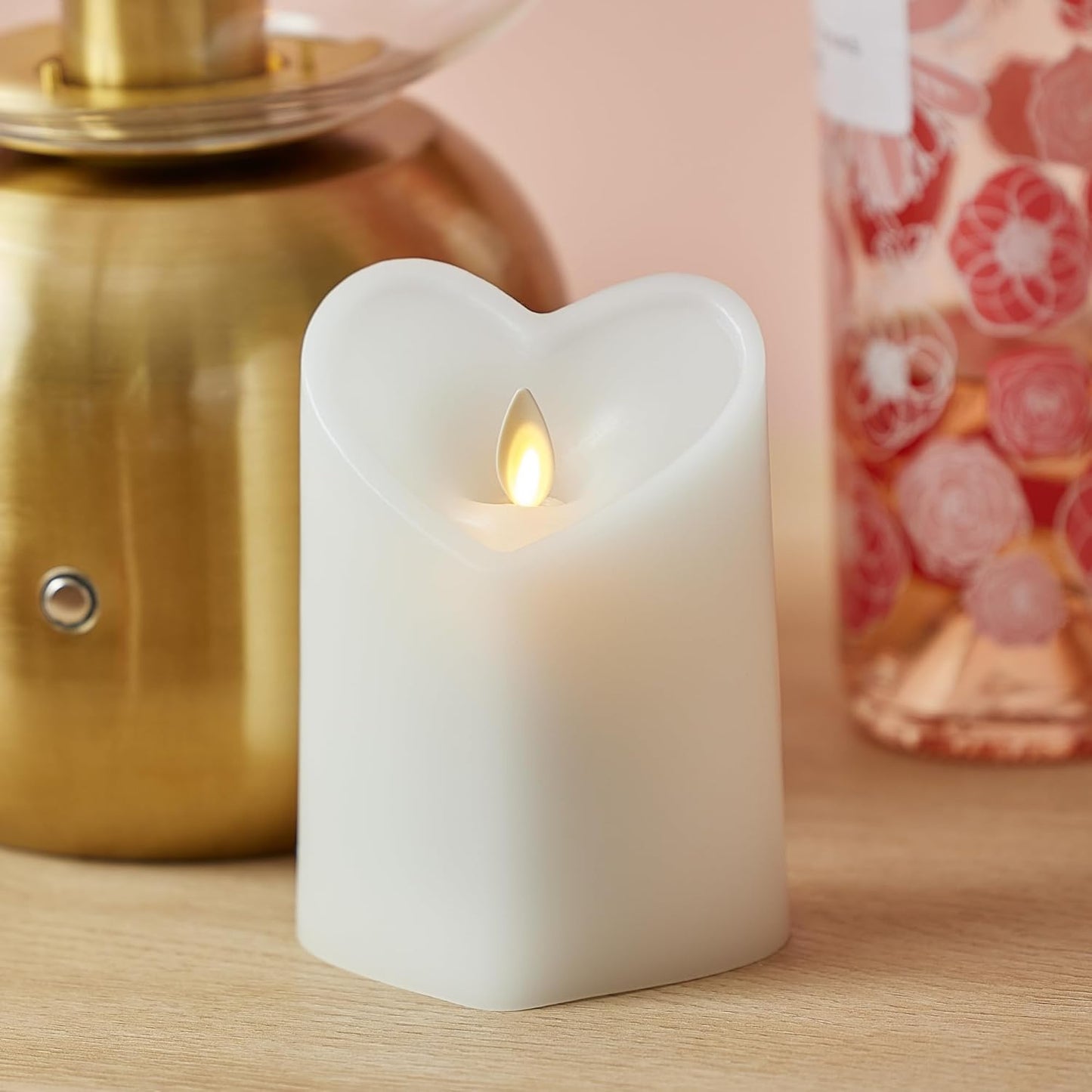 Luminara White Heart Shaped Pillar Candle, Flickering Real-Flame Technology (Like New)