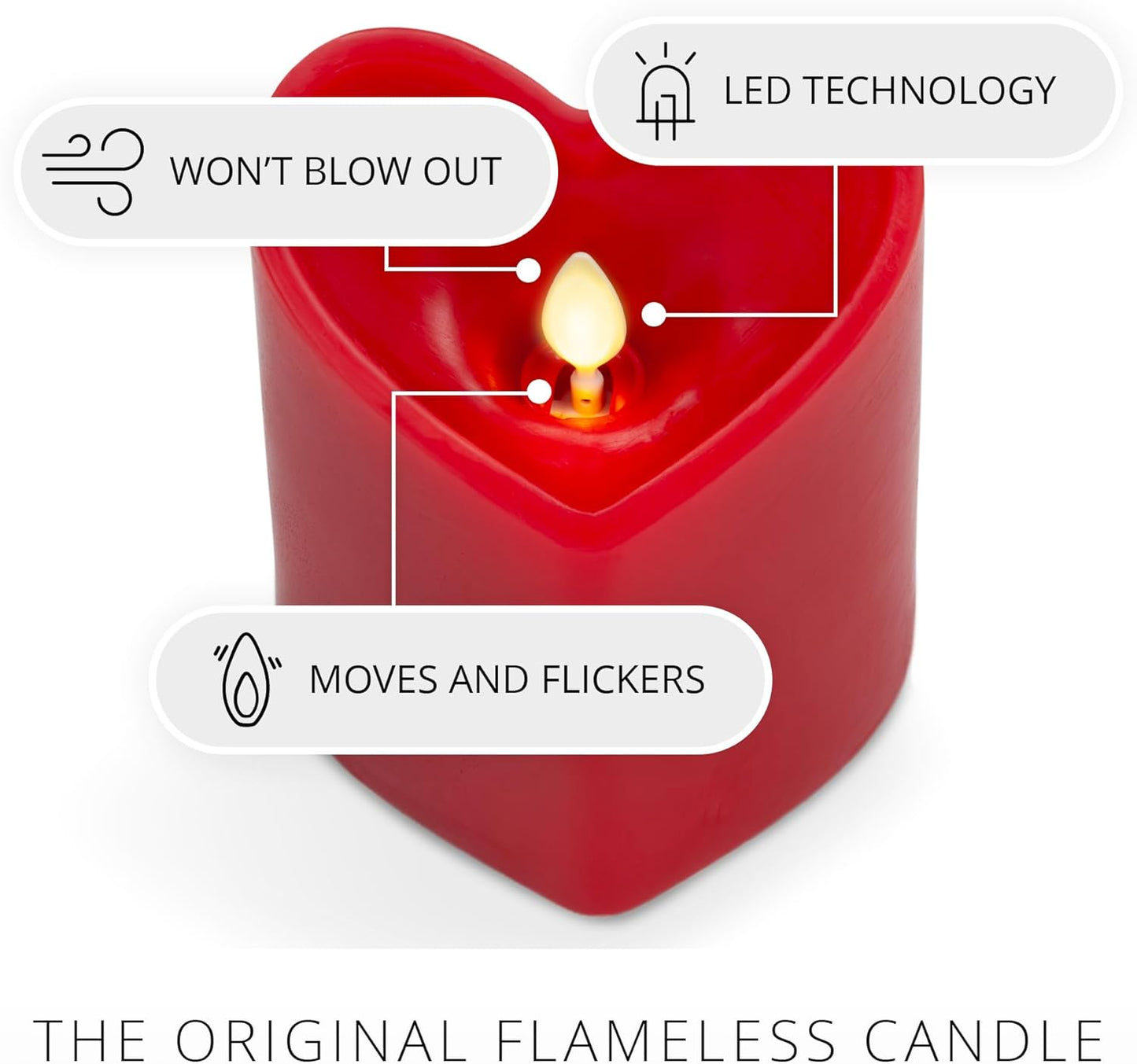 Luminara True Red Heart Shaped Flickering Pillar Candle, Battery Operated (Used)