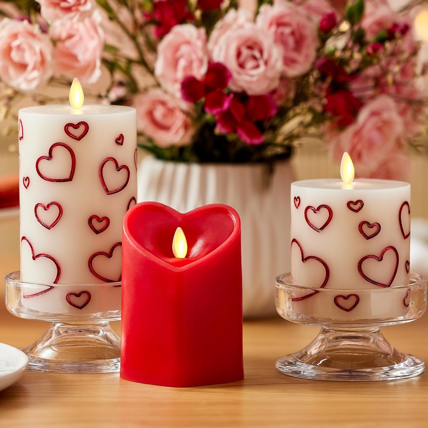 Luminara True Red Heart Shaped Flickering Pillar Candle, Battery Operated (Used)