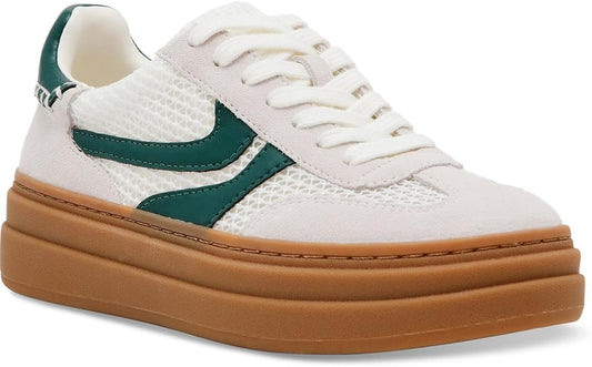 Steve Madden DODG02S1 Synthetic Rubber Sneaker For Women - White/Green, Size 7.5 (Like New, No Retail Box)